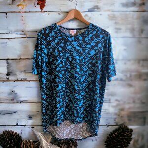 New LuLaRoe Womens XXS Tunic Top Blue Black Short sleeve Crew Neck Comfort
